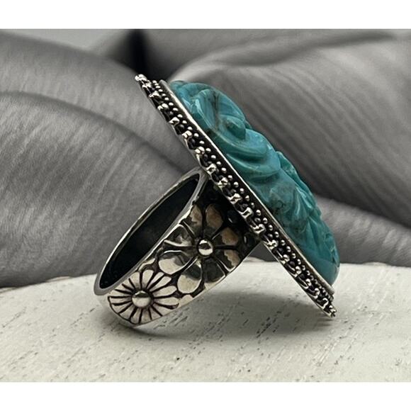 VTG AKR Amy Kahn Russell 925 Carved Turquoise Ring 16.36G / Sz 7 - Picture 2 of 7